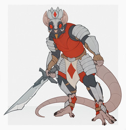 ambiguous_gender anthro armor big_fangs black_body black_claws black_fur black_nails claws clothed clothing colored_nails crown fangs fur headgear helmet medieval medieval_armor melee_weapon muscular nails queen rat_tail red_eyes rodent_tail royalty simple_background solo sword tail teeth toe_claws tuft weapon yellow_fangs yellow_teeth dcayorcus mammal murid murine rat rodent digital_media_(artwork)