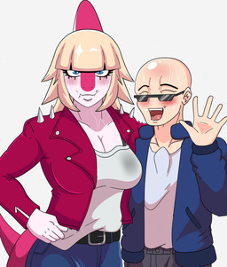 anthro bald big_breasts black_bra black_clothing black_underwear blonde_hair blue_clothing blue_eyes blue_jacket blue_topwear blush bodily_fluids bone_frill bottomwear bra breasts clothed clothed_anthro clothed_female clothed_human clothed_male clothing denim denim_bottomwear denim_clothing duo embarrassed eyes_closed female fingers frill_(anatomy) grey_bottomwear grey_clothing grey_pants hair hand_on_hip human_on_anthro humanoid_hands interspecies jacket jeans long_hair looking_at_viewer male male/female non-mammal_breasts open_clothing open_jacket open_topwear pants pink_body pubes pubes_in_mouth red_clothing red_jacket red_topwear shirt side_hug sweat sweatdrop sweaty_body topwear underwear white_body white_clothing white_shirt white_topwear rumydaigo cavemanon_studios i_wani_hug_that_gator inco_(iwhtg) mia_moretti dinosaur hadrosaurid human mammal ornithischian ornithopod parasaurolophus prehistoric_species reptile scalie colored hi_res shaded