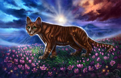 amazing_background ambiguous_gender black_lips brown_body brown_fur brown_stripes butt cloud detailed_background detailed_fur digitigrade dipstick_tail feet feral flower fur grass green_eyes hindpaw inner_ear_fluff leg_markings light lips long_mouth looking_at_viewer markings mountain multicolored_tail no_sclera orange_body orange_fur paws pink_nose plant purple_flower retractable_claws shadow side_view sky smile snout socks_(marking) solo standing striped_body striped_fur striped_markings striped_tail stripes sun sunlight tail tail_markings tuft water_drop whiskers white_body white_fur flashw domestic_cat felid feline felis mammal tabby_cat 2017 detailed digital_media_(artwork) full-length_portrait hi_res portrait