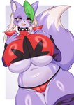 absurd_res anthro biped breasts camel_toe canid canine canis clothing ear_piercing ear_ring female five_nights_at_freddy's five_nights_at_freddy's:_security_breach fur hi_res mammal piercing purple_body purple_fur ring_piercing roxanne_wolf scottgames solo steel_wool_studios tailzkim white_body white_fur wolf
