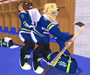 anthro black_body blue_eyes briefs clothing duffel_bag duo facial_hair fangs goatee green_eyes hazing hockey_jersey hockey_stick locker_room male male/male markings orange_markings prank spots spotted_body surprised teeth tighty_whities underwear wedgie white_briefs white_clothing white_underwear yellow_body reggieigulas fruit_of_the_loom jockington_jockeys casey_(reggieigulas) jaxon_(reggieigulas) bird_dog canid canine canis domestic_dog golden_retriever hunting_dog mammal reptile retriever scalie snake 3d_(artwork) 6:5 digital_media_(artwork) hi_res