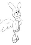 anthro clothing feathered_wings feathers female flying happy robe simple_background solo spread_wings white_background wings sleepyboii angel_hare the_east_patch angel_gabby angel angel_hare_(the_east_patch) hare lagomorph leporid mammal rabbit black_and_white monochrome