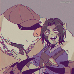 anthro black_hair blep chain_necklace clothing duo fur hair hat_over_eyes hug jewelry male male/male necklace shirt smile tank_top tongue tongue_out topwear white_body white_fur movuh_azussi deadlock_(game) valve krill_(deadlock) mo_(deadlock) eulipotyphlan haplorhine mammal mole_(animal) monkey primate 1:1