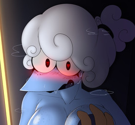 anthro biped blue_body bodily_fluids breast_grab breasts cloud detailed_background duo female fingers freckles hair hand_on_breast heart_eyes heart_symbol looking_at_viewer male nude nude_anthro nude_female open_mouth standing sweat tongue white_hair yellow_body jadenarts deltarune undertale_(series) elnina_(deltarune) lanino_(deltarune) air_creature darkner elemental_creature elemental_humanoid humanoid living_cloud