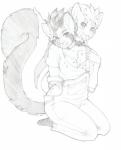 2_heads anthro barefoot biped bodily_fluids breasts claws clothing collar cum feet female genital_fluids kneeling multi_head overalls paws plantigrade shirt skunk_tail soles solo t-shirt toes topwear malachyte arki_(arcturus) ailurid hybrid mammal mephitid red_panda skandark skunk 2017 graphite_(artwork) traditional_media_(artwork)