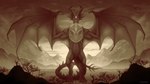 duo feral magic male muscular muscular_male on_hind_legs outside red_eyes size_difference spread_wings standing wings adalfyre dark_souls fromsoftware mythology black_dragon_kalameet dragon human humanoid mammal mythological_creature mythological_scalie scalie absurd_res hi_res monochrome sepia