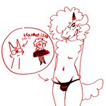 anthro bulge clothing duo hair hair_over_eye male male/male text thong traumatized underwear thisegg cult_of_the_lamb massive_monster_(studio) lamb_(cult_of_the_lamb) narinder red_crown_(cult_of_the_lamb) bovid caprine goat mammal sheep 1:1 hi_res