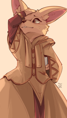anthro clothed clothed_anthro clothed_female clothing female freckles fully_clothed fully_clothed_anthro fully_clothed_female fur hand_on_own_head inner_ear_fluff pink_inner_ear robe simple_background solo tan_background tan_body tan_fur tan_inner_ear_fluff tuft conditional_dnp tohupo mammal 2025 absurd_res digital_drawing_(artwork) digital_media_(artwork) hi_res