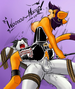 anthro anthro_on_anthro anus balls bdsm bodily_fluids bondage bound breasts butt clothed clothing corset cowgirl_position crotchless_clothing cum cum_in_vagina cum_inside cum_on_balls cum_on_penis cum_splatter dominant dominant_female duo erection female female_on_top female_penetrated from_front_position genital_fluids genitals happy leather lingerie looking_pleasured male male/female male_on_bottom male_penetrating male_penetrating_female moan nipples nude on_bottom on_top open_mouth orgasm penetration penile penile_penetration penis penis_in_vagina rear_view ribbons riding_crop rope sex straddling submissive submissive_male tail tongue topwear vaginal vaginal_penetration whip 0r0ch1 amberli amber_(amberli) canid canine felid mammal