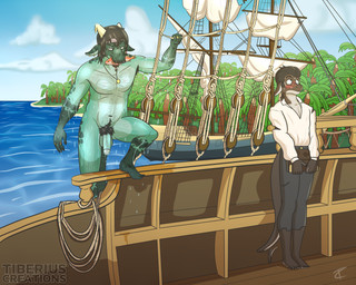 anthro arm_hair armpit_hair balls belly_hair biceps big_balls big_penis blood blush blushing_profusely boat bodily_fluids body_hair book butt chest_hair claws clothed clothing covering covering_crotch covering_erection covering_penis dripping dripping_wet duo embarrassed eyewear fish_in_mouth fish_tail fishing flaccid flustered genitals glasses hair hairy historical historical_clothing historical_dress horn jewelry male male/male muscular muscular_male nude pecs penis pirate pubes rope sea ship sweat tail tail_motion tailwag toe_claws vehicle water watercraft wearing_glasses wet tiberius_creations mythology aidan_(tiberius_creations) tiberius_(tiberius_creations) animal_humanoid dragon humanoid lizard mythological_creature mythological_scalie reptile reptile_humanoid scalie scalie_humanoid absurd_res digital_media_(artwork) hi_res