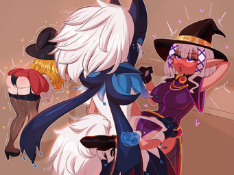 anthro blonde_hair bodily_fluids boots breasts butt clothed clothed_sex clothing container cum cum_in_vagina cum_inside cup duo ejaculation erection female female_penetrated footwear fur genital_fluids genitals gloves group hair handwear hat headgear headwear high_heeled_boots high_heels holding_object humanoid_pointy_ears interspecies leg_grab legwear looking_at_another looking_pleasured male male/female male_penetrating male_penetrating_female open_mouth orgasm orgasm_face penetration penile penile_penetration penis pointy_ears pokephilia sex shoes simple_background smile tail thigh_boots thigh_highs topwear translucent translucent_body vaginal vaginal_penetration vulva white_hair witch_hat zexlynk nintendo pokemon glace_(cris79x) elf generation_9_pokemon humanoid meowscarada pokemon_(species) 4:3 absurd_res alternate_version_at_source digital_media_(artwork) hi_res