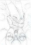 anthro bdsm bondage bound chastity_cage chastity_device leaking lock male padlock restraints solo straitjacket bandai_namco digimon luvini digimon_(species) renamon hi_res monochrome sketch