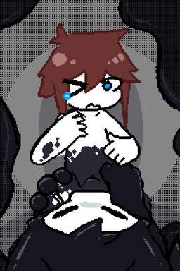 abdominal_bulge against_surface ambiguous_penetration anthro black_body black_fur black_latex bodily_fluids brown_hair fur hair human_on_anthro human_penetrated interspecies latex male male/male penetration questionable_consent tail tail_motion tailwag teardrop tears kyu_kitsune changed_(video_game) lin_(changed) puro_(changed) human mammal 2:3 animated digital_media_(artwork) frame_by_frame hi_res pixel_(artwork) pixel_animation
