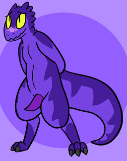 3_toes animal_genitalia anthro blush embarrassed erection feet genital_slit genitals male markings penis purple_body simple_background solo striped_markings striped_tail stripes tail tail_markings toes yellow_eyes trout_(artist) drake_(kobold) kobold scalie 2017 aliasing digital_media_(artwork)