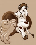 anthro biped breasts brown_hair female hair hooves looking_at_viewer nude simple_background sitting solo tail kierstal bovid bovine cattle holstein_friesian_cattle mammal 4:5 hi_res