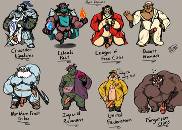 anthro armor armpit_hair balls big_penis blue_body body_hair brown_body circumcised clothed clothing erection eyewear flaccid foreskin genitals glasses green_body group half-erect hat headgear headwear humanoid_genitalia humanoid_hands humanoid_penis magic male musclegut muscular nude overweight overweight_male partially_clothed penis robe simple_background text desertb0ar domestic_pig humanoid hybrid mammal orc suid suine sus_(pig) 2019 digital_media_(artwork) english_text hi_res model_sheet