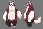 anthro belly black_nose bottomwear clothing footwear fur humanoid_hands navel overweight overweight_anthro pants sandals shoes simple_background solo white_body white_fur breeze_in_the_clouds cori_(breeze_in_the_clouds) canid canine canis domestic_dog mammal 2019