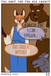 2019 absurd_res anthro bear brown_body brown_fur canid canine canis clothed clothing comic dialogue digital_media_(artwork) english_text female fox fur genitals hi_res lirkov male mammal nude penis red_fox simple_background text true_fox wolf