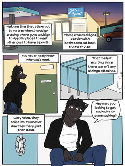 anthro bathroom black_body bottomwear car clothed clothed_anthro clothed_male clothing convenience_store denim denim_bottomwear denim_clothing dialogue diamond_(marking) door flashback fully_clothed fully_clothed_anthro fully_clothed_male gas_station glory_hole jacket jeans leather leather_clothing leather_jacket leather_topwear male male_anthro markings mullet narration pants public_restroom restroom_stall sitting sitting_on_toilet snout solo speech_bubble spread_legs spreading street_lamp text text_box toilet topwear urinal vehicle fuze texnatsu sam_jackson equid equine horse mammal 3:4 comic english_text hi_res