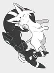 ambiguous/ambiguous ambiguous_gender black_body blush blush_lines duo feral forehead_gem forked_tail fur gem lying on_back one_eye_closed paws simple_background tail tail_hug unusual_anatomy unusual_tail white_body white_fur mu64mu4 nintendo pokemon eeveelution espeon generation_2_pokemon pokemon_(species) umbreon 2024 monochrome