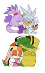 anthro clothed clothing eyes_closed female fur green_body grey_body grey_fur group male male/female plant purple_body purple_fur simple_background tail tan_body tan_fur white_background fernsstories sega sonic_the_hedgehog_(series) blaze_the_cat silver_the_hedgehog vanilla_the_rabbit vector_the_crocodile crocodilian domestic_cat eulipotyphlan felid feline felis hedgehog lagomorph leporid mammal rabbit reptile scalie hi_res