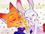 2017 academy_awards anthro award bare_shoulders black_tie_(suit) blush bow_(feature) bow_tie buckteeth canid canine clothed clothing confetti dipstick_ears disney dress duo eyes_closed female fox fur inner_ear_fluff judy_hopps lagomorph leporid male mammal multicolored_ears nick_wilde open_mouth open_smile oscar_statuette rabbit red_fox simple_background smile strawberry628_(artist) suit teeth true_fox tuft zootopia