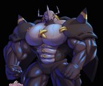 abs anthro armor biceps black_body front_view horn looking_at_viewer male mask muscular muscular_anthro muscular_male pecs solo vein veiny_muscles white_body yellow_eyes yongdasom bandai_namco digimon blackwargreymon digimon_(species) scalie wargreymon hi_res shaded