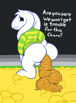 backsack balls big_butt blush bottomless butt clothed clothing dialogue excessive_feces exhibitionism feces genitals hyper hyper_feces looking_at_viewer male male_pooping partially_clothed pooping presenting presenting_hindquarters scatplay shota solo talking_to_viewer text young yowesephth undertale undertale_(series) asriel_dreemurr boss_monster_(undertale) bovid caprine goat mammal english_text