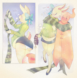 anthro bodily_fluids butt clothed clothing female male male/female object_in_mouth oral_vore orange_body panties red_demon red_demon_(undertale) red_nose saliva scarf snow snowing sweater tail text topwear underwear unseen_prey upskirt vore yellow_body superconductor bunbun_npc_(undertale) scarf_mouse demon lagomorph leporid mammal rabbit digital_media_(artwork) hi_res