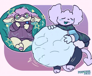 anthro belly big_belly bottomwear clothing coat duo eyewear female glasses huge_belly male male/female pants scarf sweater topwear vore wearing_glasses purpulear nintendo pokemon abby_(purpulear) jack_(purpulear) audino generation_5_pokemon imp pokemon_(species) shiny_pokemon hi_res