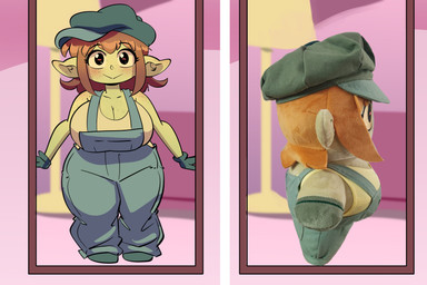 :> advertisement big_breasts black_eyes blush breasts brown_hair cleavage clothed clothing eyeliner female female_humanoid freckled_breasts freckled_face freckled_shoulders freckles gloves green_body green_clothing green_gloves green_handwear green_hat green_headwear green_overalls green_skin hair handwear hat headgear headwear humanoid_pointy_ears looking_at_viewer makeup mirror overalls plushie pointy_ears pupils red_pupils short_hair shortstack shortstack_female shortstack_humanoid side_view smile solo yellow_sclera 20pesos_sopa lei_(20pesos_sopa) goblin humanoid absurd_res hi_res
