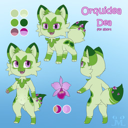 anthro female feral flower flower_on_tail fur genitals green_body green_fur humanoid_genitalia humanoid_vulva multi_nipple nipples orchid_(flower) plant purple_eyes rear_view solo vulva jm-luxro nintendo pokemon fan_character orquidea_(jm-luxro) generation_9_pokemon pokemon_(species) sprigatito 1:1 hi_res model_sheet adult_(lore)