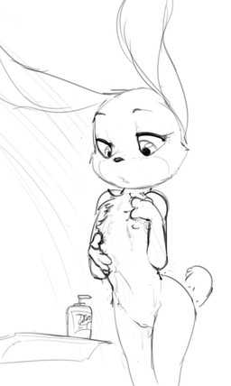 anthro bath bathing biped black_nose chest_tuft female flat_chested fur genitals half-closed_eyes narrowed_eyes navel nipples nude open_mouth shower showering simple_background solo standing tuft vulva water wet wet_body wet_fur white_background dotkwa disney zootopia judy_hopps lagomorph leporid mammal rabbit black_and_white digital_media_(artwork) monochrome sketch