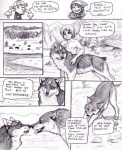 ambiguous_gender canid canine canis clothed clothing comic coop_(wrng) dialogue digitigrade english_text feral fur graphite_(artwork) greyscale group human male mammal monochrome natsume_(wrng) natsumewolf oz_(wrng) pencil_(artwork) quadruped rikku snow text traditional_media_(artwork) winter wolf wolf's_rain wolf's_rain_next_generation