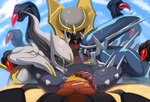 ambiguous_gender anthro anthro_on_feral anthro_pov arceus bestiality black_sclera blue_body bodily_fluids cum cum_in_mouth cum_inside cum_on_face cum_on_own_belly day dialga dialogue erection feral first_person_view gangbang garchomp generation_4_pokemon genital_fluids genitals giratina green_sclera group group_sex hi_res legendary_pokemon licking licking_lips looking_at_viewer lying male male/ambiguous male_pov miramint nintendo on_back origin_forme_giratina penis pokemon pokemon_(species) red_eyes reverse_gangbang scalie sex shaded sky spikes tongue tongue_out