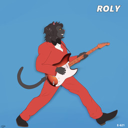 anthro clothing guitar male masayoshi_takanaka musical_instrument plucked_string_instrument side_view smile solo string_instrument suit brick_break_after_dark roly_(roly) domestic_cat felid feline felis mammal 1:1 absurd_res hi_res
