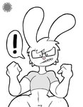 anthro bottomless bottomless_anthro bottomless_male clothed clothing crop_top exclamation_point eyewear femboy fingers freckles frown fur geek glasses grey_clothing grey_shirt grey_topwear hair logo looking_at_self male navel nerd pink_nose pubes rabbit_ears shirt shirt_only shocked simple_background solo speech_bubble surprise teeth thick_thighs toony topwear topwear_only white_background white_body white_fur wide_hips thatdawgmurray kentaro_mide_(character) lagomorph leporid mammal rabbit 2024 artist_logo artist_name digital_drawing_(artwork) digital_media_(artwork) hi_res signature watermark