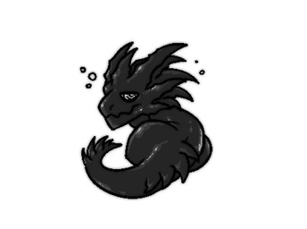 ambiguous_gender black_body chibi feral glistening glistening_body hypnotic_eyes looking_at_viewer looking_back looking_back_at_viewer solo tail tired zlvuxx scalie 2021 monochrome