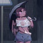 areola_outline arm_tuft bare_shoulders breasts clothing crop_top elbow_tuft female nipple_outline pink_body pink_eyes raining shirt solo topwear translucent translucent_clothing tuft umbrella wet wet_clothing wet_shirt wet_topwear toonyderb arachnid arthropod spider 1:1 hi_res