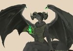 black_body black_fur femboy fire fluffy fluffy_tail fur green_body green_fur horn magic male membrane_(anatomy) membranous_wings solo tail wings hierro_(artist) canid demon mammal absurd_res hi_res