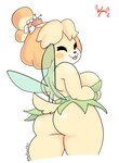 anthro backless_clothing backless_dress big_breasts big_butt breasts butt clothed clothing dress eyes_closed female flower green_clothing green_dress no_underwear plant solo strapless_clothing strapless_dress thick_thighs tongue tongue_out wide_hips wings wristband panthera_cantus animal_crossing disney nintendo peter_pan isabelle_(animal_crossing) tinker_bell_(disney) tinker_belle canid canine canis domestic_dog mammal hi_res