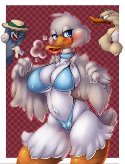 anthro bedroom_eyes bikini blush bra breasts breath camel_toe clothed clothing collar feathers female group male narrowed_eyes panties pattern_background seductive simple_background skimpy swimwear two-piece_swimsuit underwear azura_inalis metro-goldwyn-mayer tom_and_jerry henry_(tom_and_jerry) mother_duck thomas_cat anatid anseriform avian bird domestic_cat duck felid feline felis mammal absurd_res hi_res