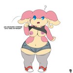 amogus anthro areola breasts clothing female footwear nipples pink_areola pink_nipples slightly_chubby slightly_chubby_female socks solo text alexzozaya nintendo pokemon audino generation_5_pokemon humanoid pokemon_(species) 1:1 hi_res spanish_text translated