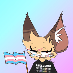 ambiguous_gender anthro black_clothing black_shirt black_t-shirt black_topwear clothing eyeliner fangs female flag flag_(object) fur gradient_background holding_flag holding_object inner_ear_fluff lgbt_pride looking_at_viewer makeup open_mouth open_smile pride_colors shirt simple_background smile smiling_at_viewer solo t-shirt tan_body tan_fur teeth text text_on_clothing text_on_shirt text_on_t-shirt text_on_topwear topwear transgender_pride_colors tuft danio_1 lgbt_pride_month pri(demon)th danio canid canine fox mammal 1:1 2025 digital_media_(artwork) english_text hi_res signature trans_(lore) trans_woman_(lore)