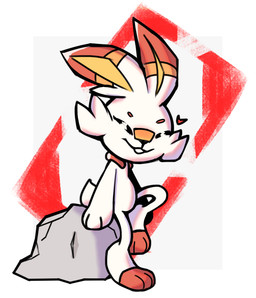 anthro blush buckteeth eyes_closed female heart_symbol leaning_on_object raised_leg rock simple_background smile smiling_at_viewer solo teeth viofsa nintendo pokemon generation_8_pokemon lagomorph leporid mammal pokemon_(species) rabbit scorbunny 2026 colored digital_media_(artwork)