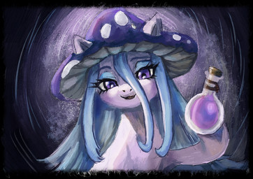 bottle container female fungus holding_bottle holding_container holding_object looking_at_viewer mushroom potion potion_bottle shroompony solo buttercup_saiyan hasbro my_little_pony fan_character jellycap equid equine horse mammal pony digital_media_(artwork) digital_painting_(artwork) hi_res painting_(artwork) rebelle_(artwork)