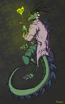 ambiguous_gender anthro chemicals doctor green_body male nails scientist solo tail teeth tongue yellow_eyes kanogetz lizard reptile scalie snake viper hi_res