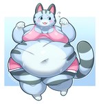 anthro belly belly_grab belly_overhang belly_rolls big_belly black_eyes blush blush_lines bodily_fluids breasts clothed clothing deep_navel double_chin embarrassed female fur glistening glistening_belly glistening_body grey_body grey_fur huge_belly huge_thighs hyper hyper_belly navel obese obese_anthro obese_female overweight overweight_anthro overweight_female partially_clothed solo sweat sweatdrop thick_thighs weight_conscious weight_gain robirobi animal_crossing nintendo lolly_(animal_crossing) domestic_cat felid feline felis mammal hi_res