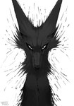 abstract_art ambiguous_gender black_body black_eyes black_fur black_nose feral fur looking_at_viewer monotone_body monotone_fur pupils simple_background slit_pupils solo white_background white_eyes seryfoxx canid canine fox mammal 2020 greyscale hi_res monochrome portrait