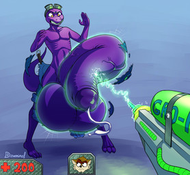 anthro balls balls_expansion big_balls big_penis bodily_fluids bottomwear clothed clothing expansion eyewear first_person_view genital_expansion genital_fluids genitals goggles growth gui gun half-erect huge_balls huge_penis humanoid_genitalia humanoid_penis hyper hyper_balls hyper_genitalia hyper_penis male penis penis_expansion precum ranged_weapon simple_background solo topless torn_bottomwear torn_clothing vein weapon dawmino doom_(series) id_software microsoft shalkaii lizard reptile scalie absurd_res digital_media_(artwork) hi_res
